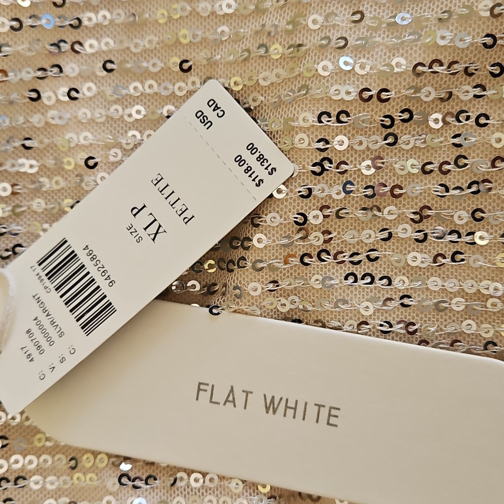 Anthropologie Flat White Long Sleeve Sequin Top Cream XLP - Picture 6 of 8